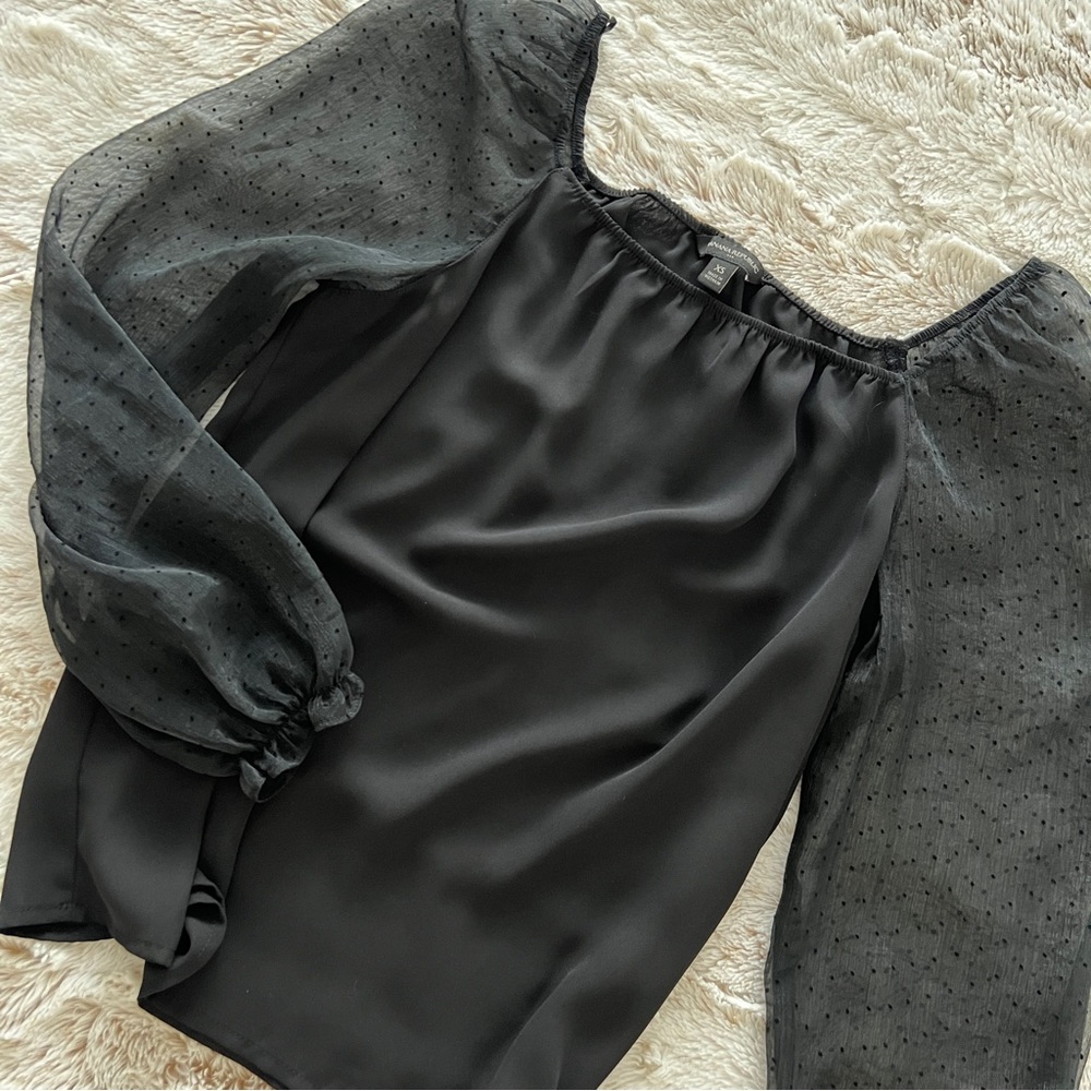 Banana Republic Flocked Dot Top Puff Sleeve
